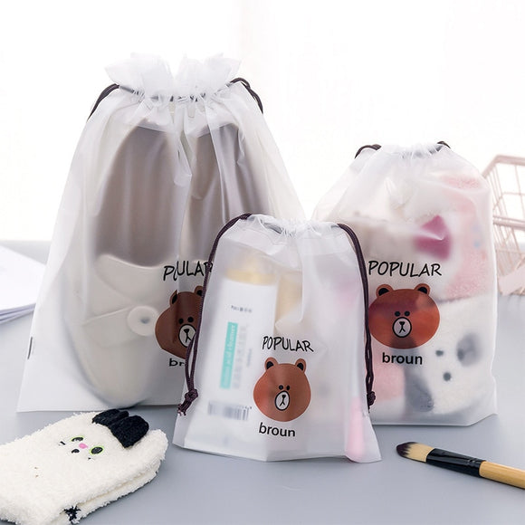 Cartoon bear drawstring for business trip clothes storage